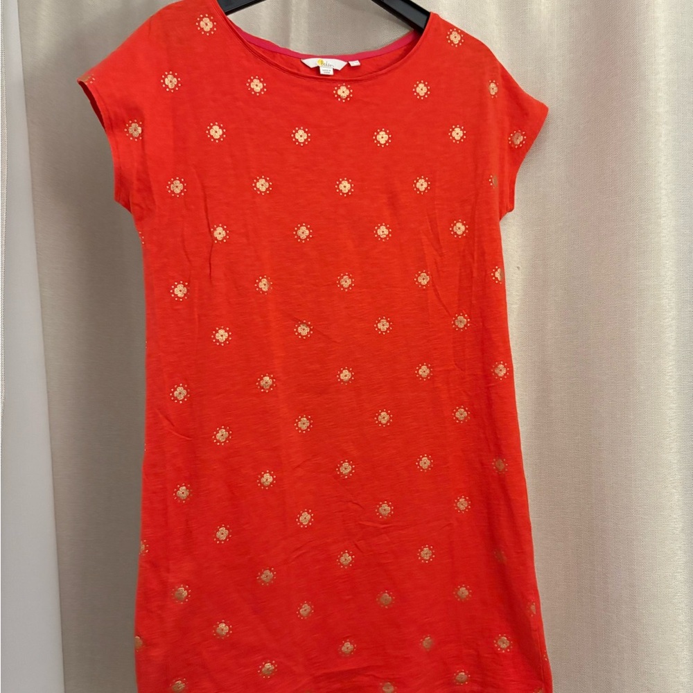 Boden Red dress with Gold Floral Details